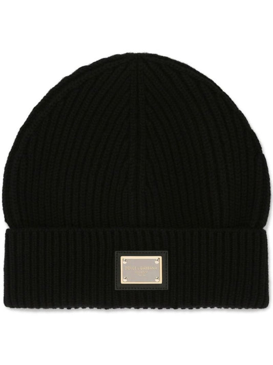 Black Logo Plaque Beanie Hat