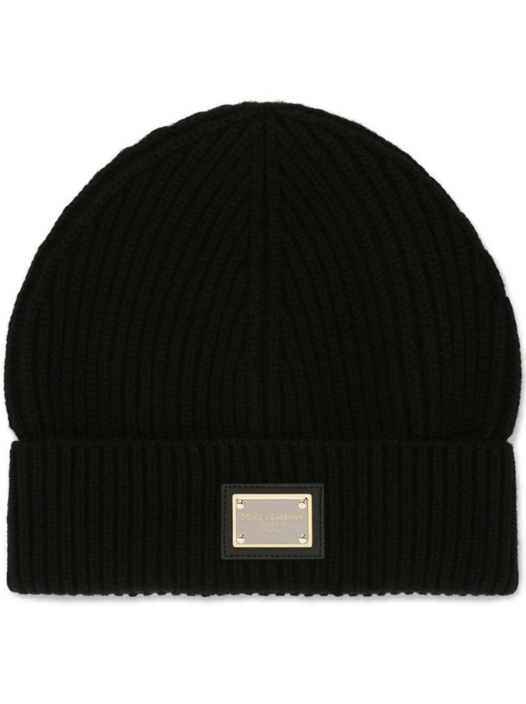 Black Logo Plaque Beanie Hat