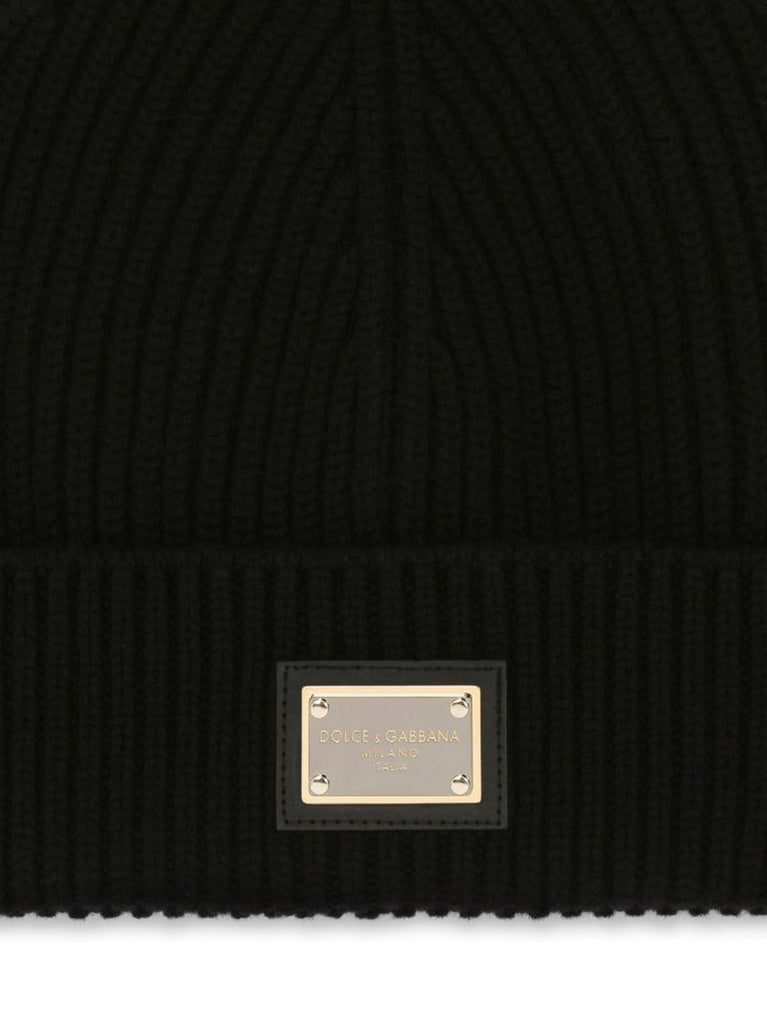 Black Logo Plaque Beanie Hat