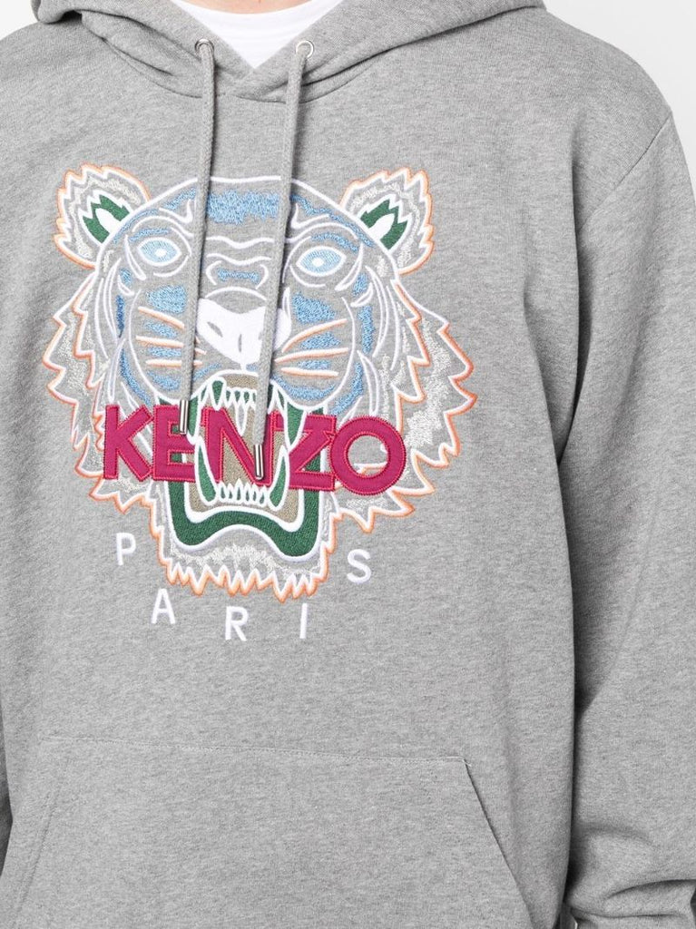 Grey Tiger Embroidered Hoodie