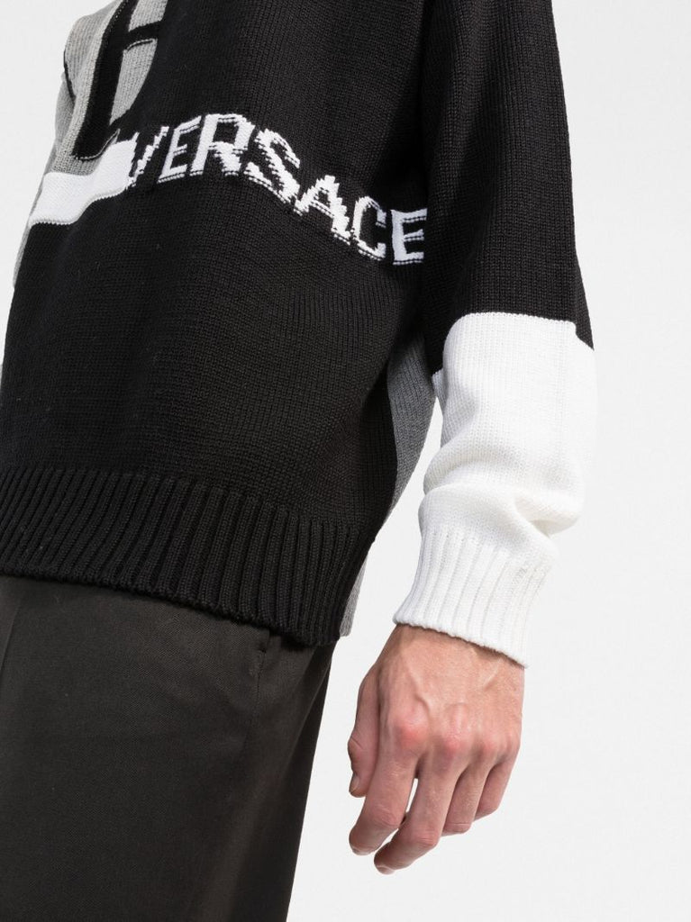 Black Logo Intarsia Wool Sweater
