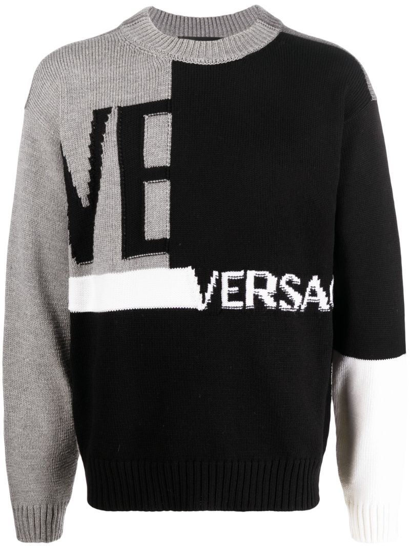 Black Logo Intarsia Wool Sweater