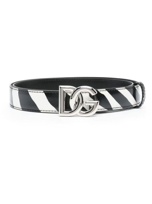 Black and White Zebra Leather Belt