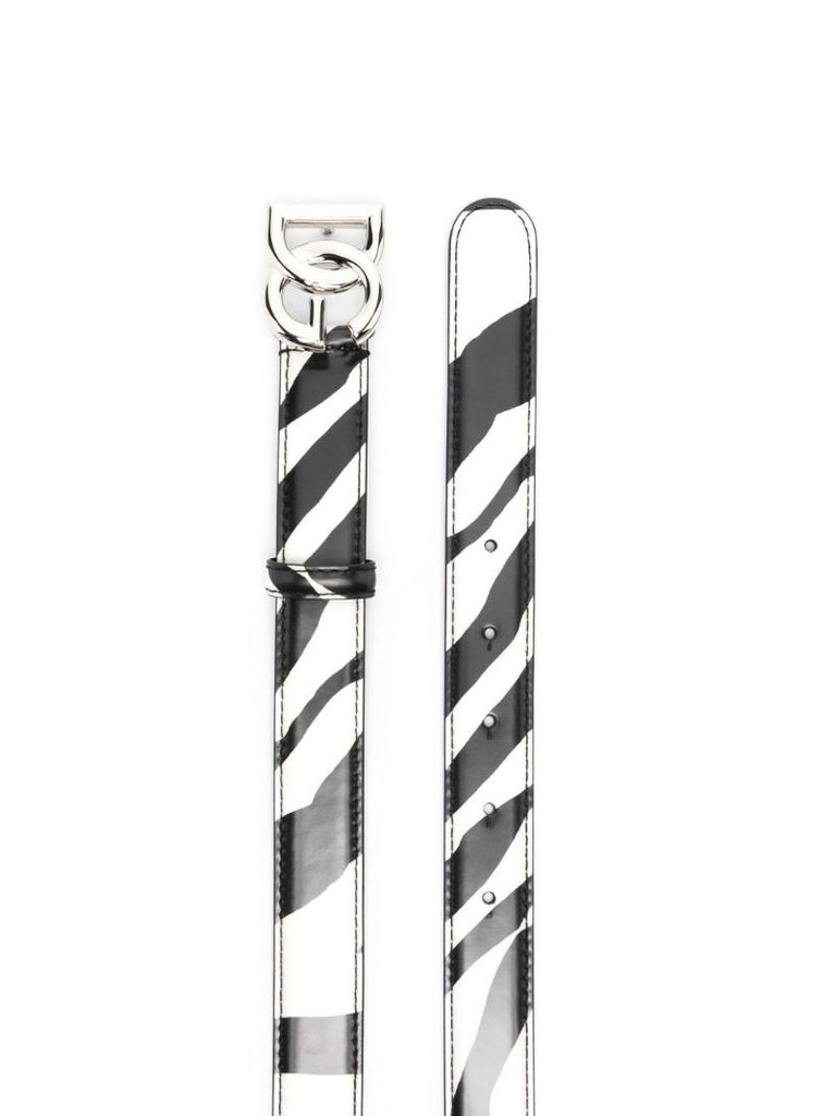 Black and White Zebra Leather Belt