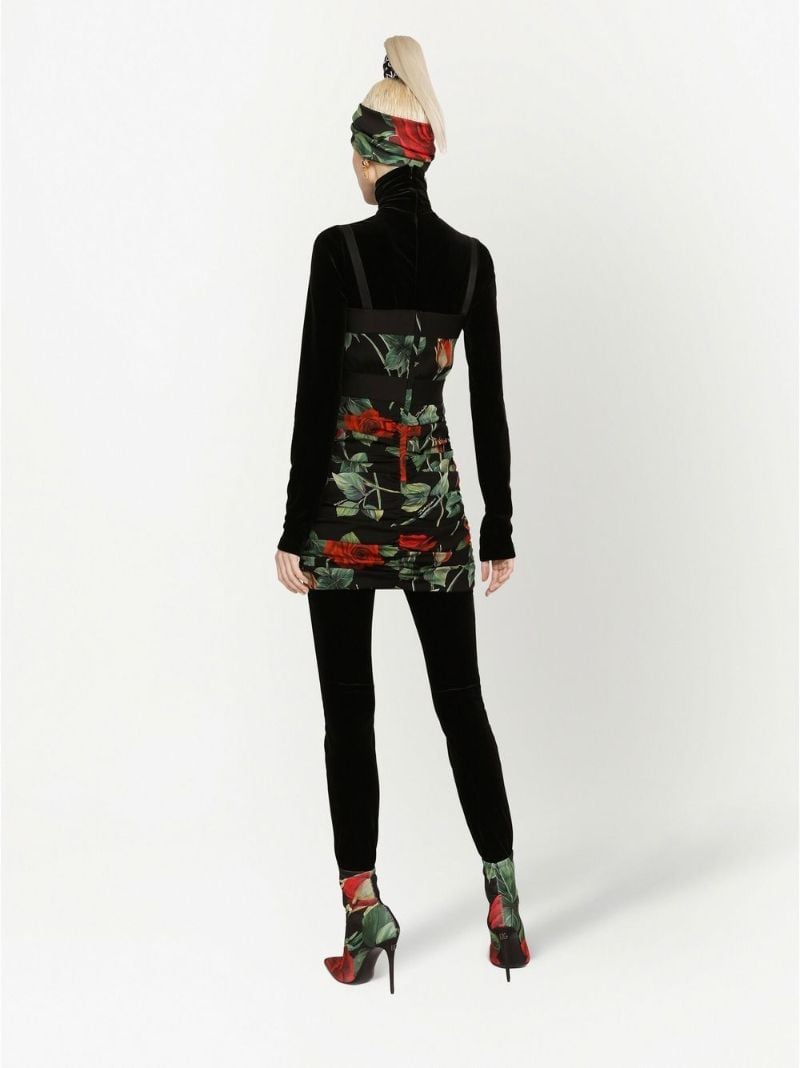 Black Rose Print Silk Mini Dress