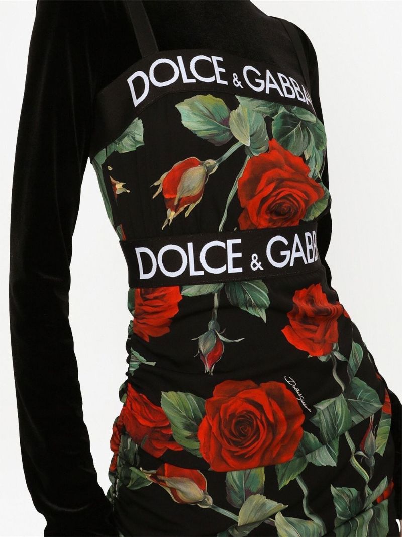 Black Rose Print Silk Mini Dress