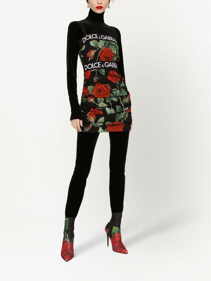 Black Rose Print Silk Mini Dress