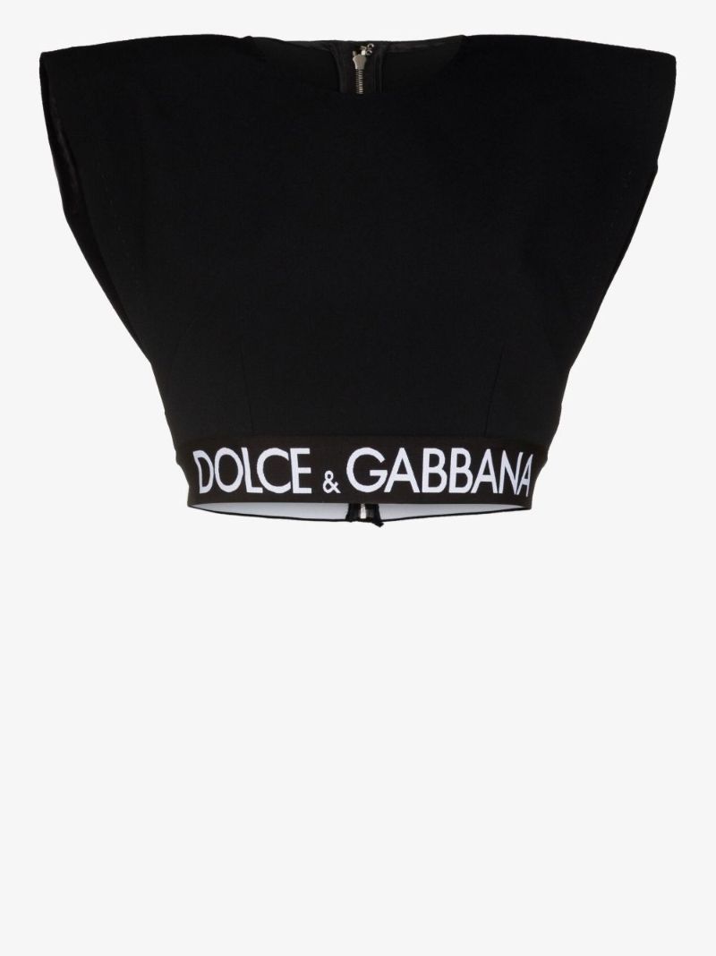 Black Padded Shoulder Crop Top