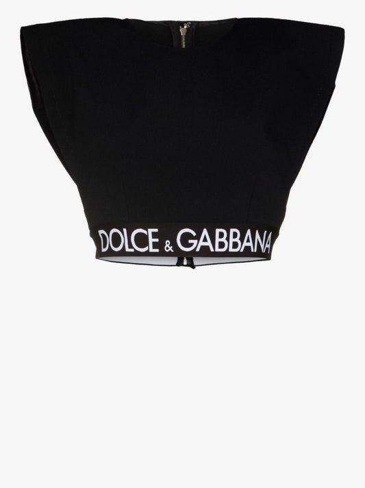 Black Padded Shoulder Crop Top