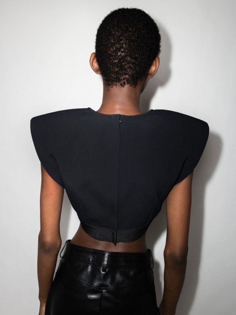 Black Padded Shoulder Crop Top