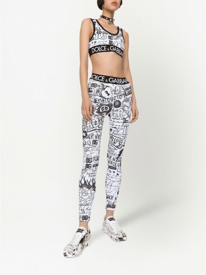 White Dg Logo Graffiti Print Crop Top