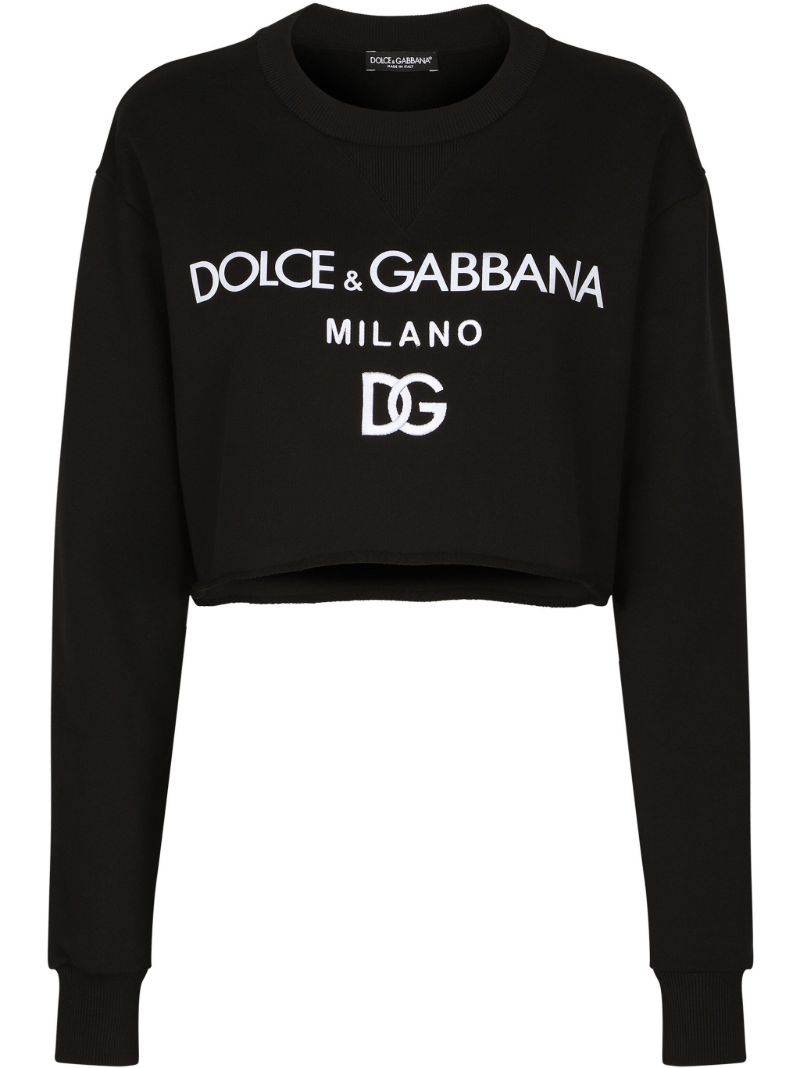 Black Logo Print Cropped Cotton Sweatshirt