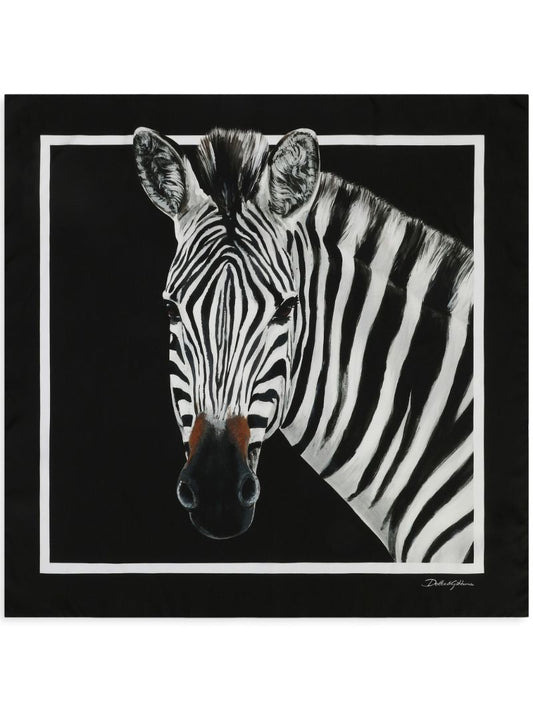 Black Zebra Print Silk Scarf