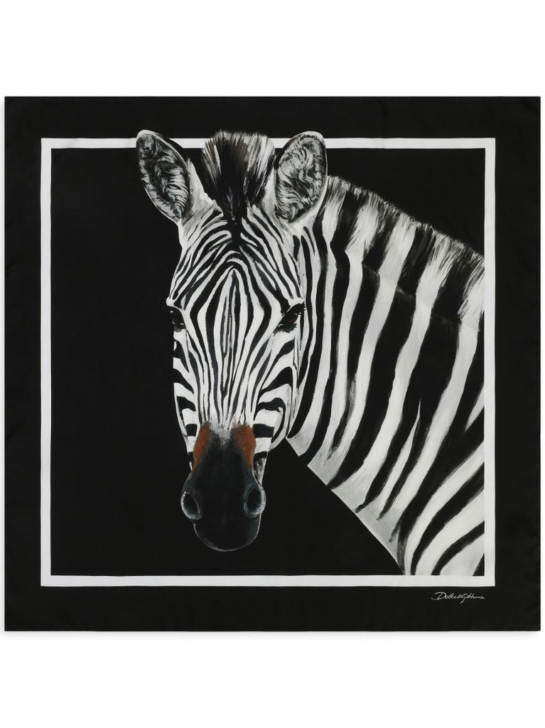 Black Zebra Print Silk Scarf