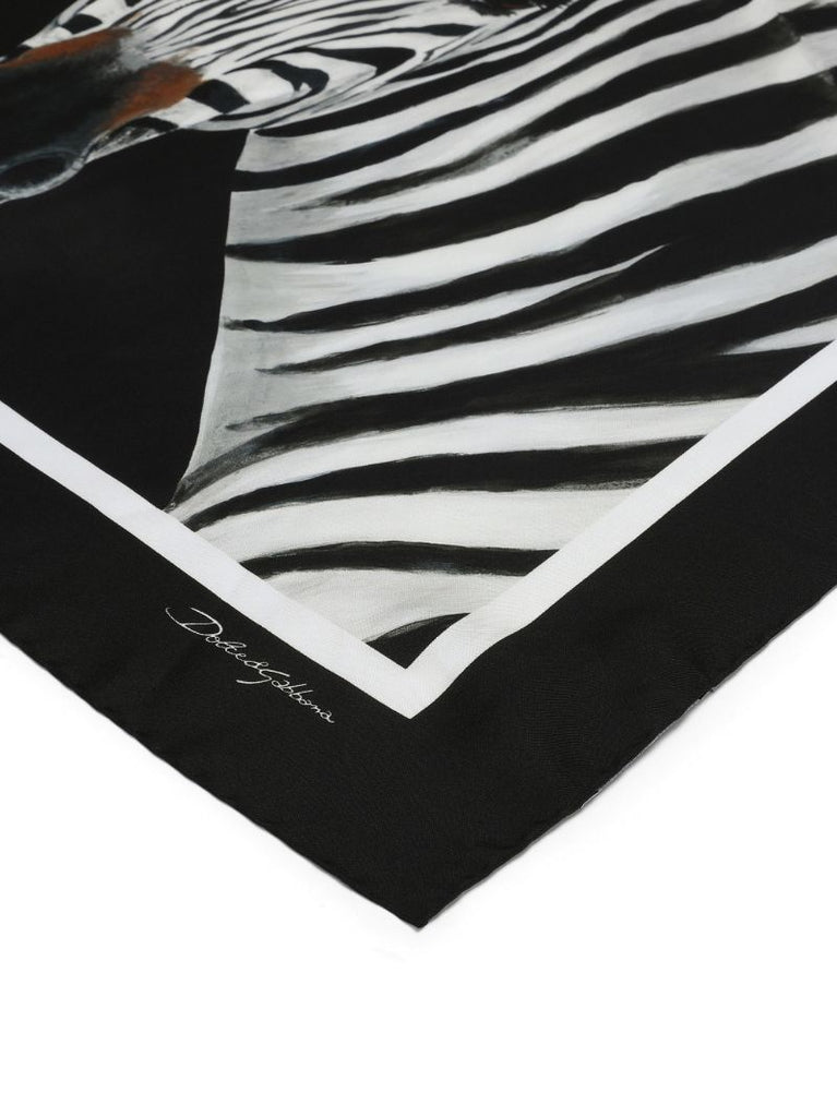 Black Zebra Print Silk Scarf
