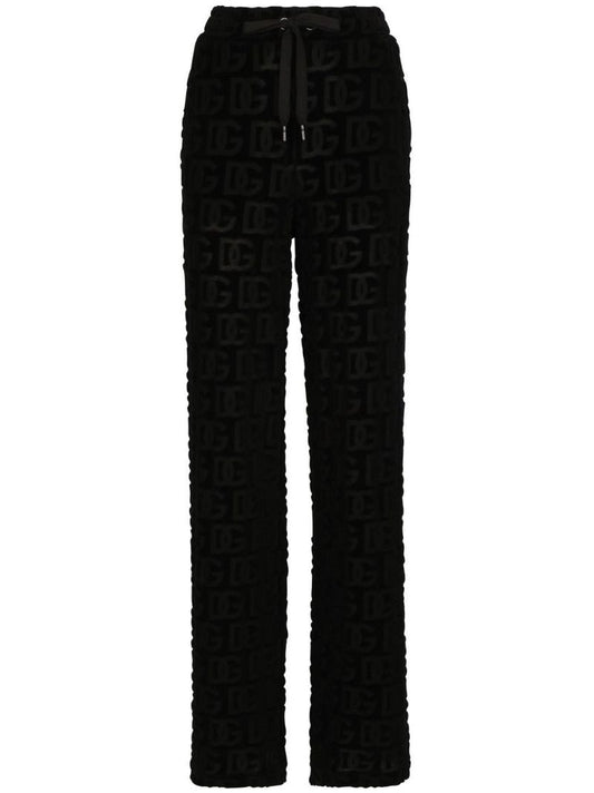 Black Embossed Logo Wide-leg Trousers
