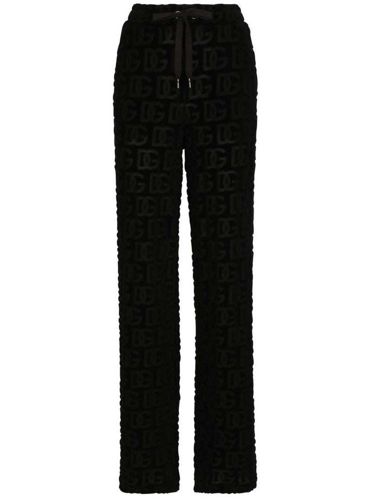 Black Embossed Logo Wide-leg Trousers