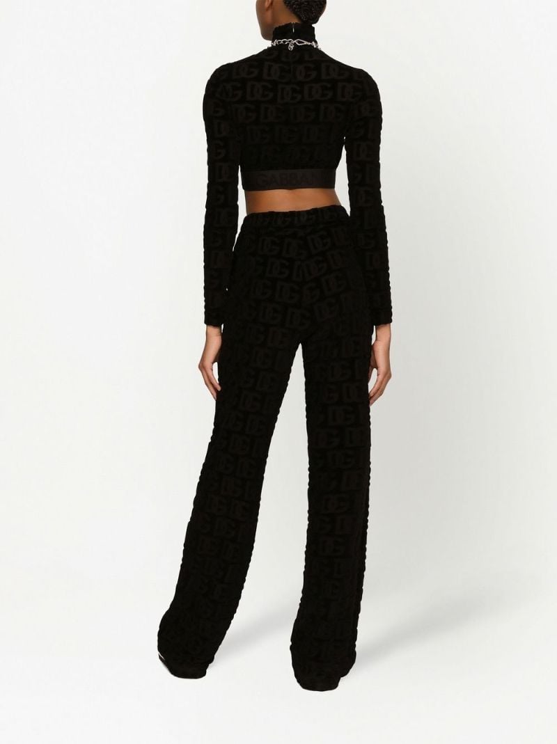 Black Embossed Logo Wide-leg Trousers