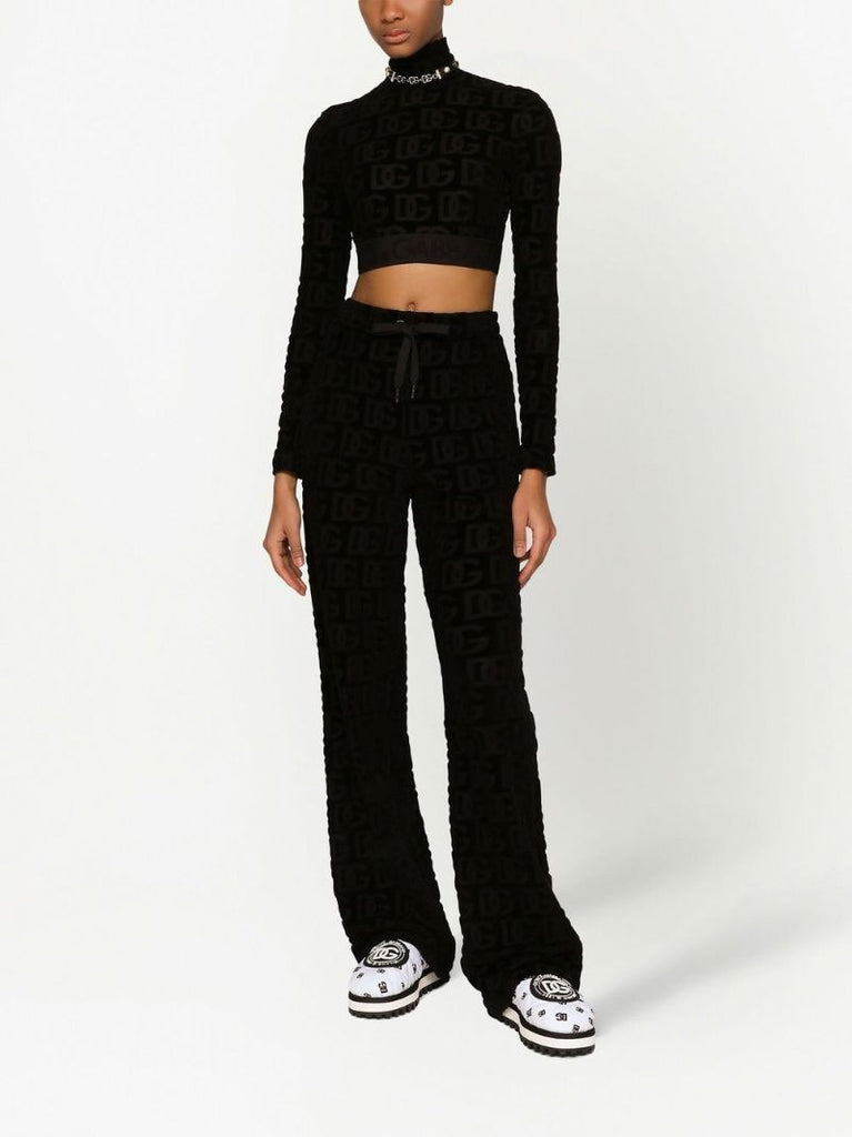 Black Embossed Logo Wide-leg Trousers