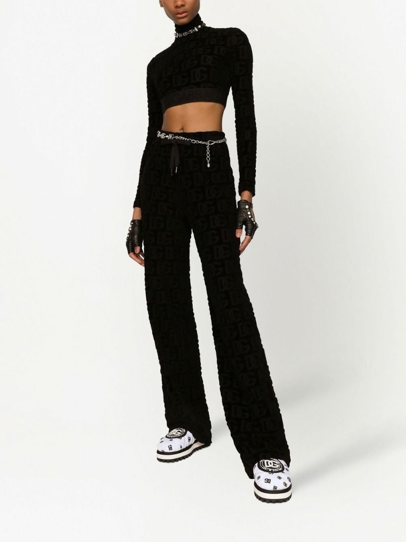 Black Embossed Logo Wide-leg Trousers