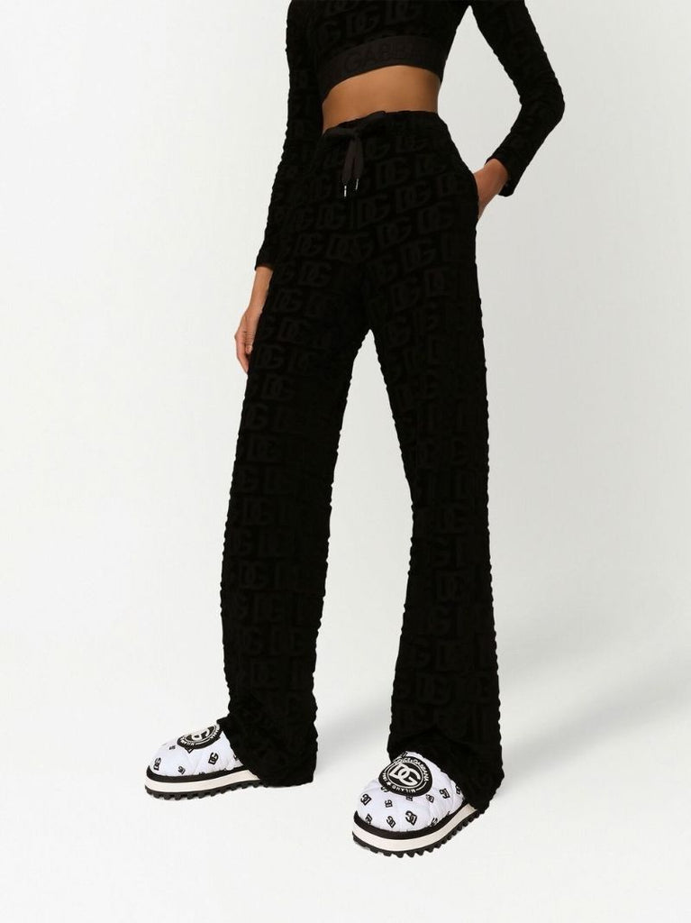 Black Embossed Logo Wide-leg Trousers