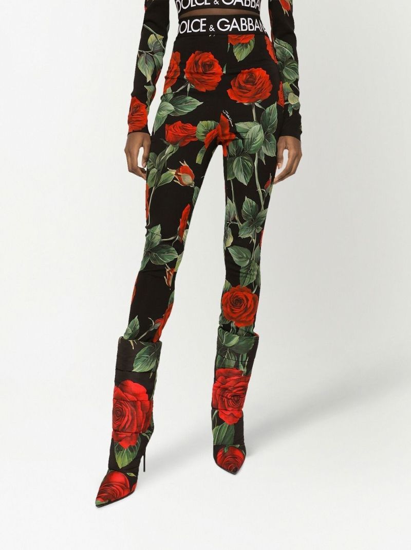Black Rose Print Charmeuse Leggings