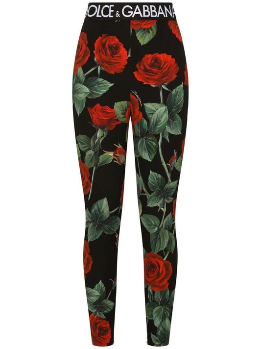 Black Rose Print Charmeuse Leggings