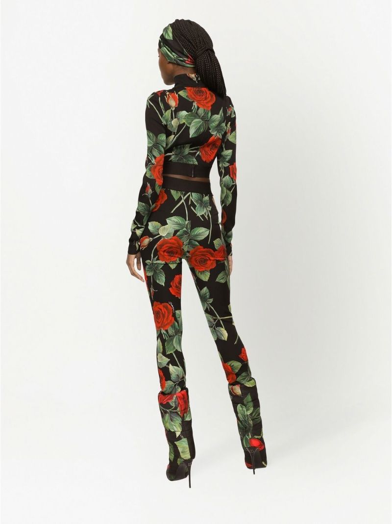 Black Rose Print Charmeuse Leggings