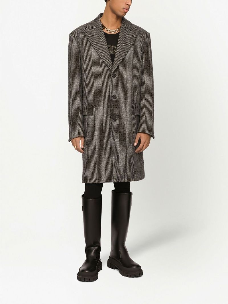 Black Herringbone Single-breasted Coat