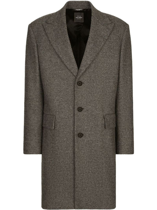 Black Herringbone Single-breasted Coat