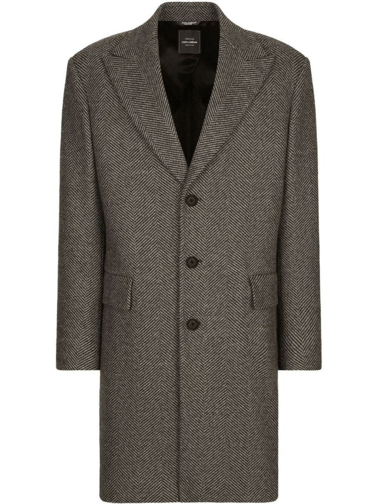 Black Herringbone Single-breasted Coat
