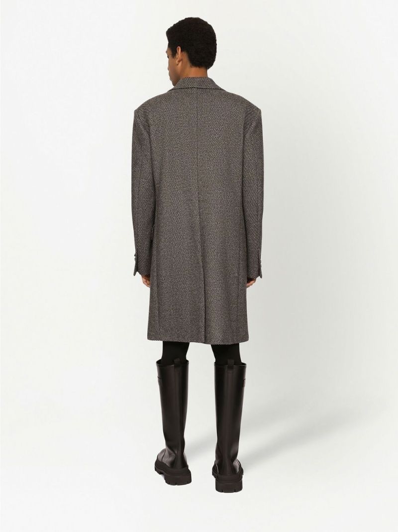 Black Herringbone Single-breasted Coat