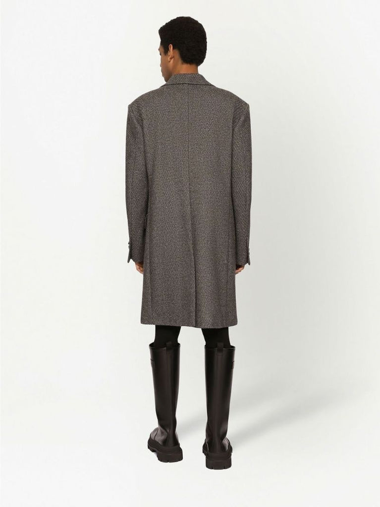 Black Herringbone Single-breasted Coat