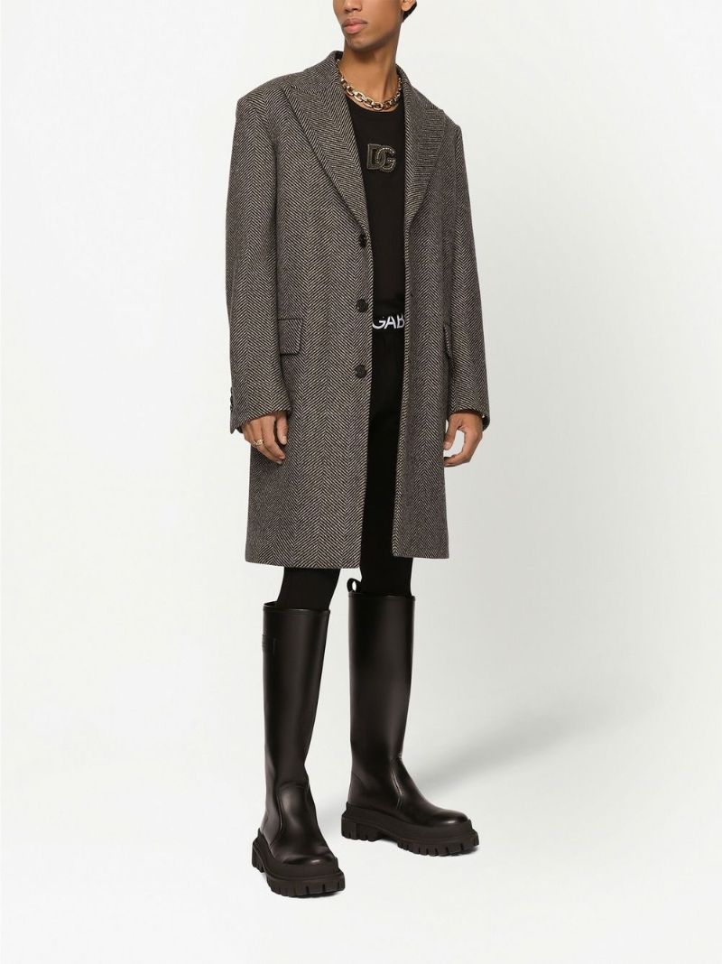 Black Herringbone Single-breasted Coat
