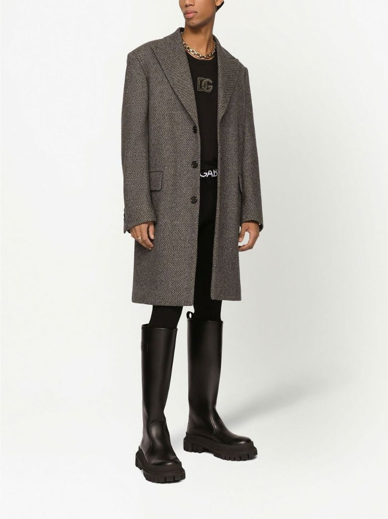 Black Herringbone Single-breasted Coat