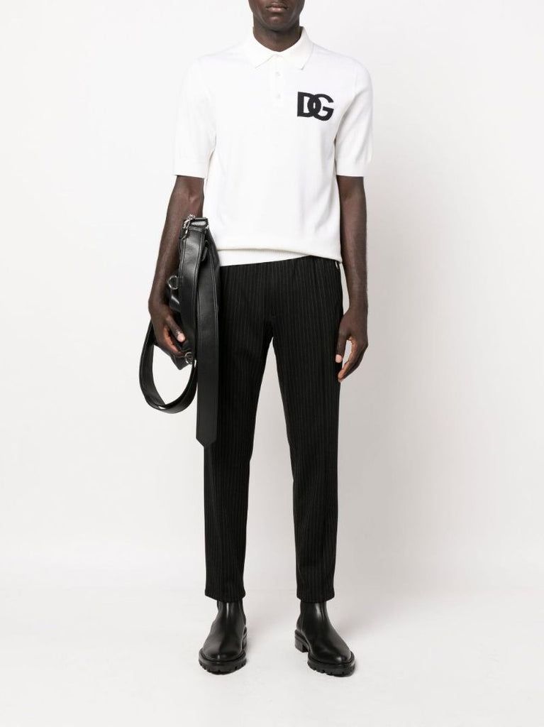 Black Pinstripe Tapered Track Pants