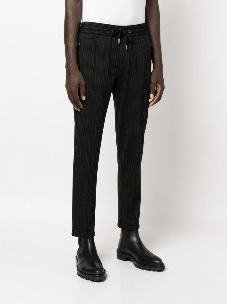 Black Pinstripe Tapered Track Pants