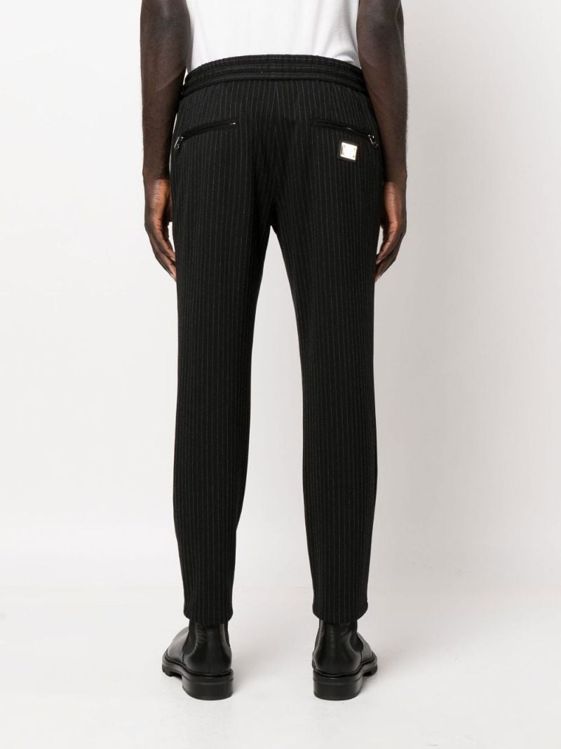 Black Pinstripe Tapered Track Pants