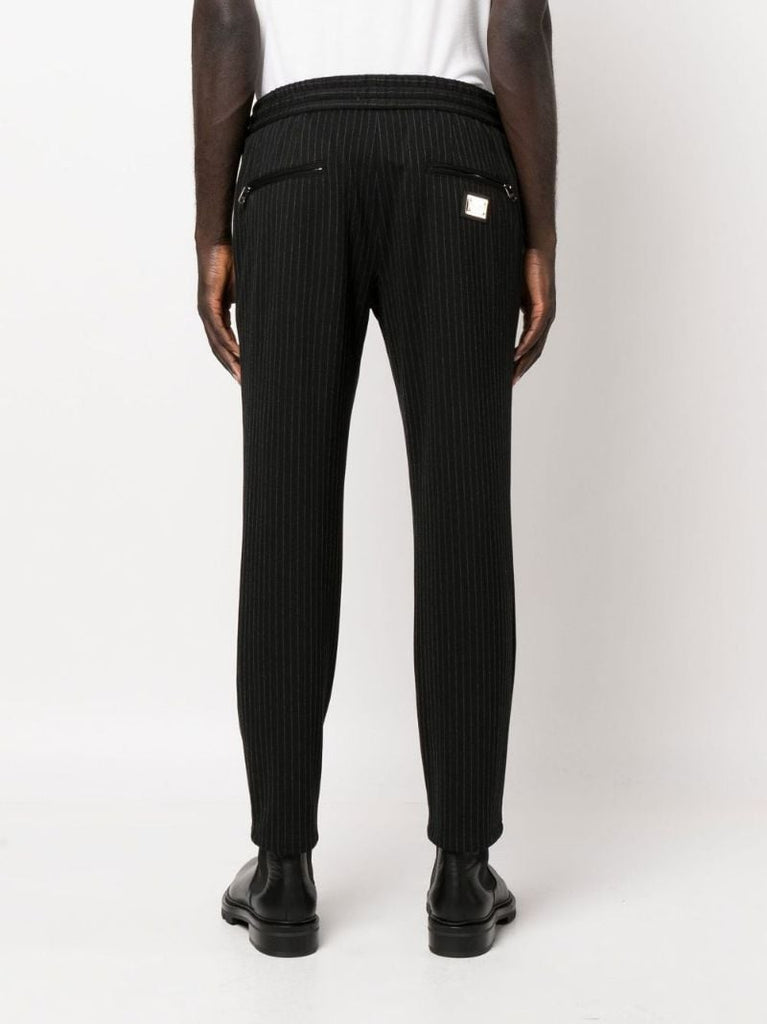 Black Pinstripe Tapered Track Pants