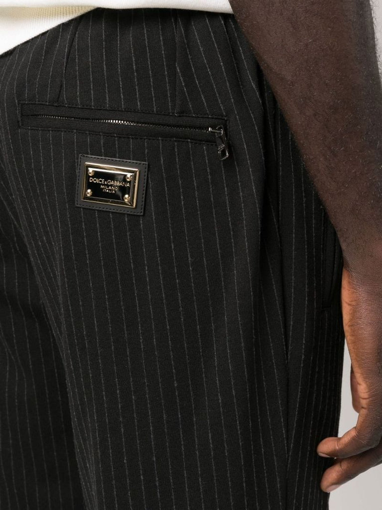 Black Pinstripe Tapered Track Pants