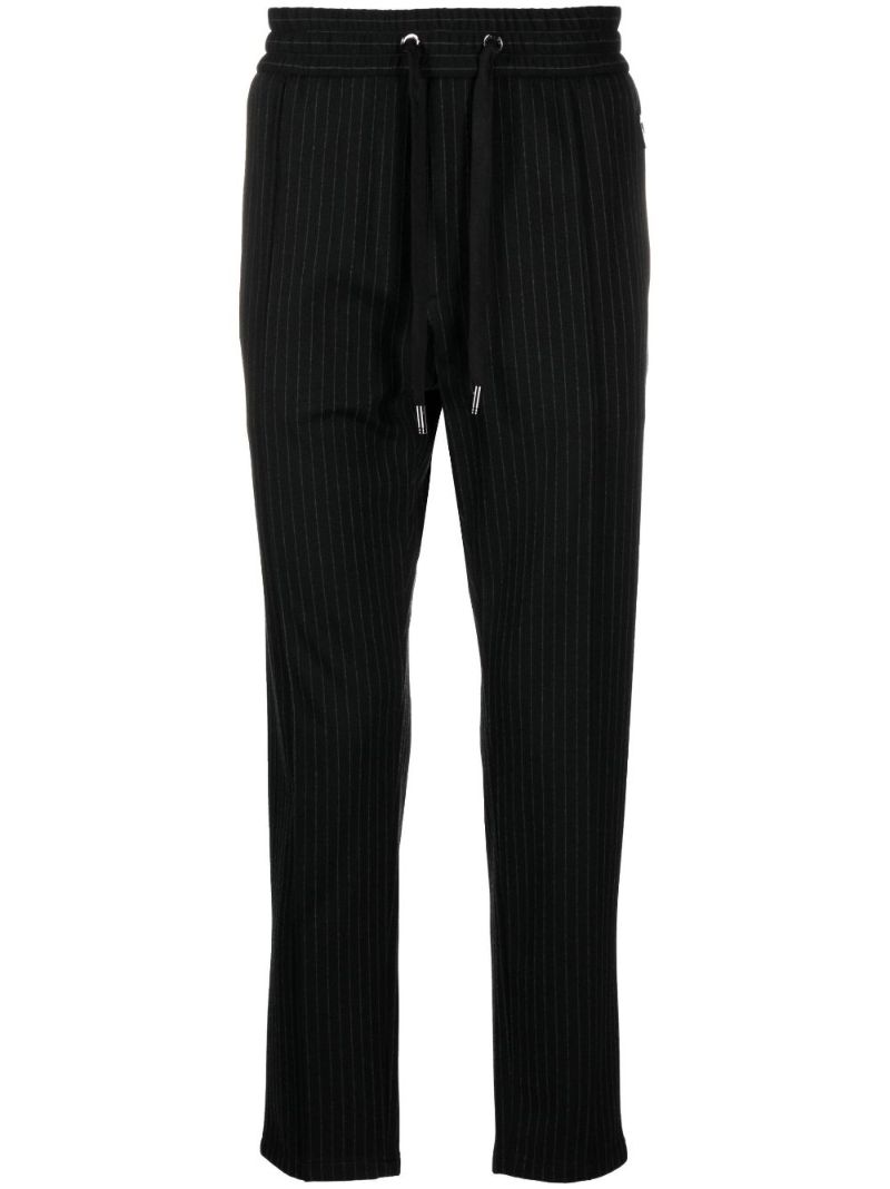 Black Pinstripe Tapered Track Pants