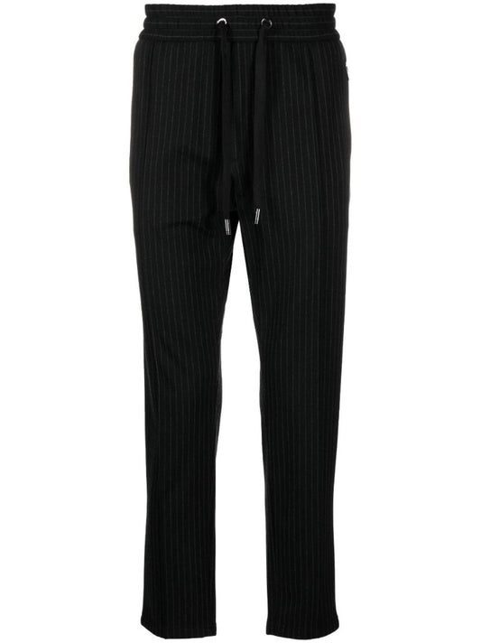 Black Pinstripe Tapered Track Pants
