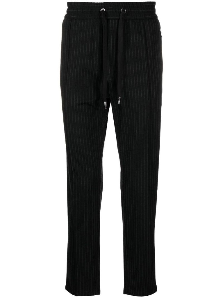 Black Pinstripe Tapered Track Pants