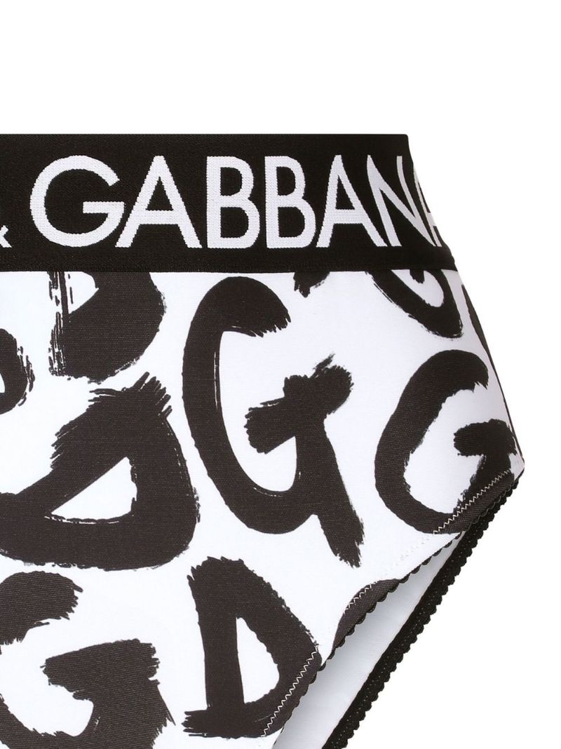 White Graffiti Logo Print Briefs