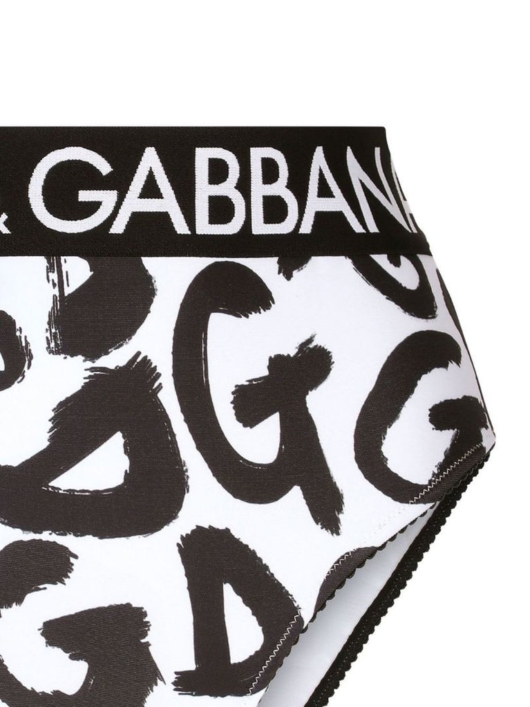 White Graffiti Logo Print Briefs
