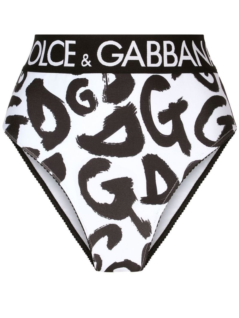 White Graffiti Logo Print Briefs