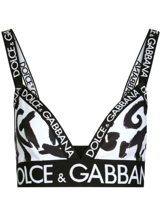 White Graffiti Logo Print Bra