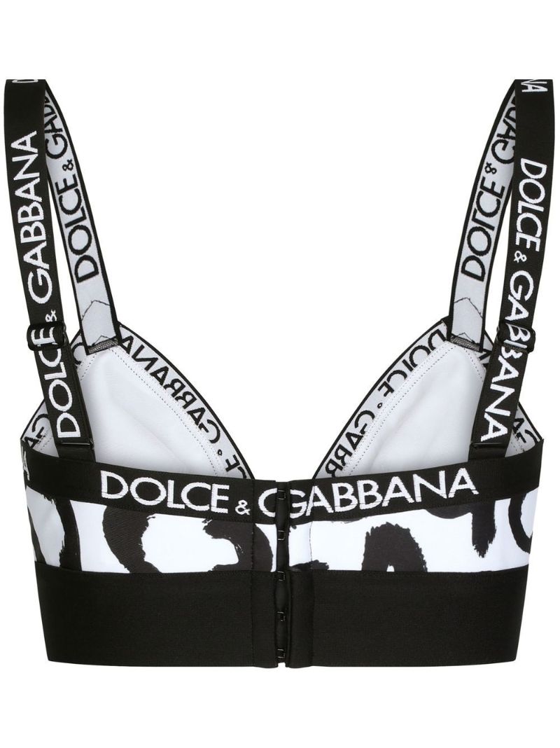 White Graffiti Logo Print Bra