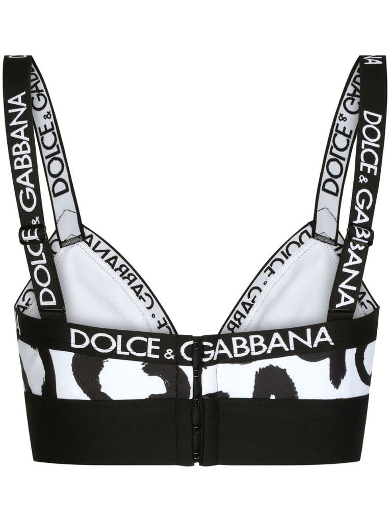 White Graffiti Logo Print Bra