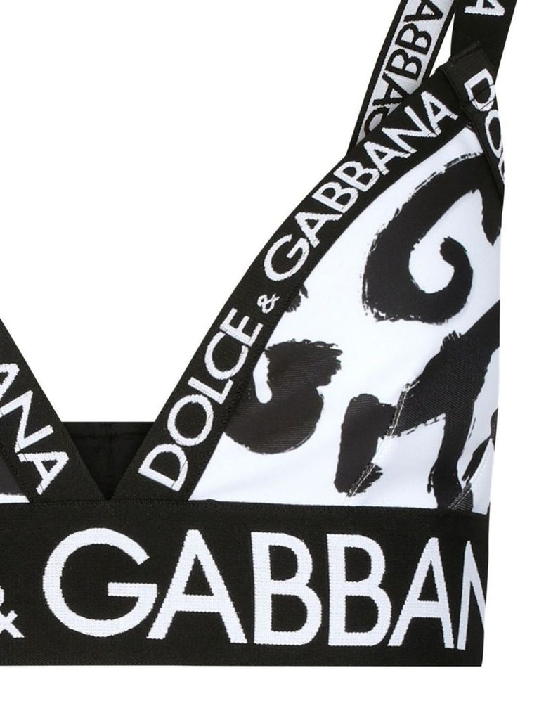 White Graffiti Logo Print Bra